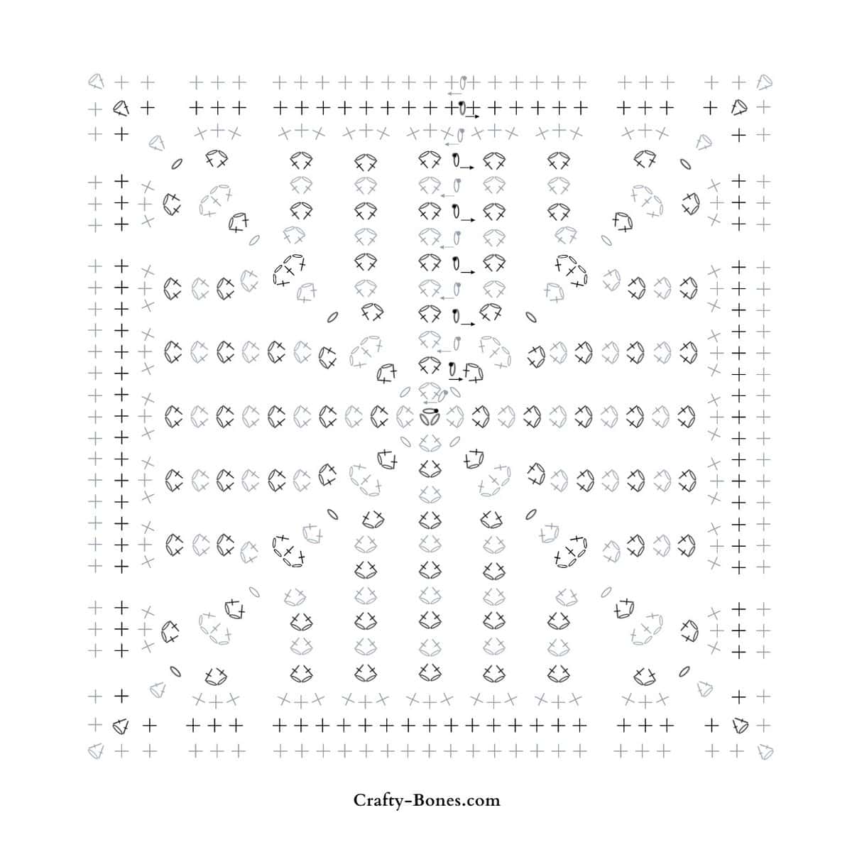 Crochet Chart showing the centre details of the shell and lace blanket