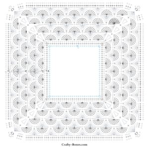 Detailed crochet chart for the shell section of the pattern