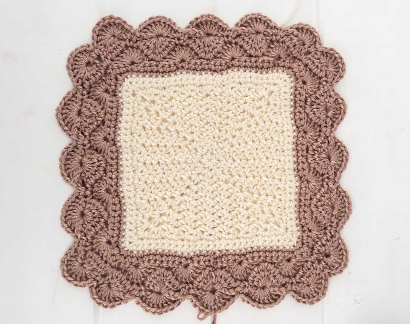 overhead shot of first sections of the shell and lace throw