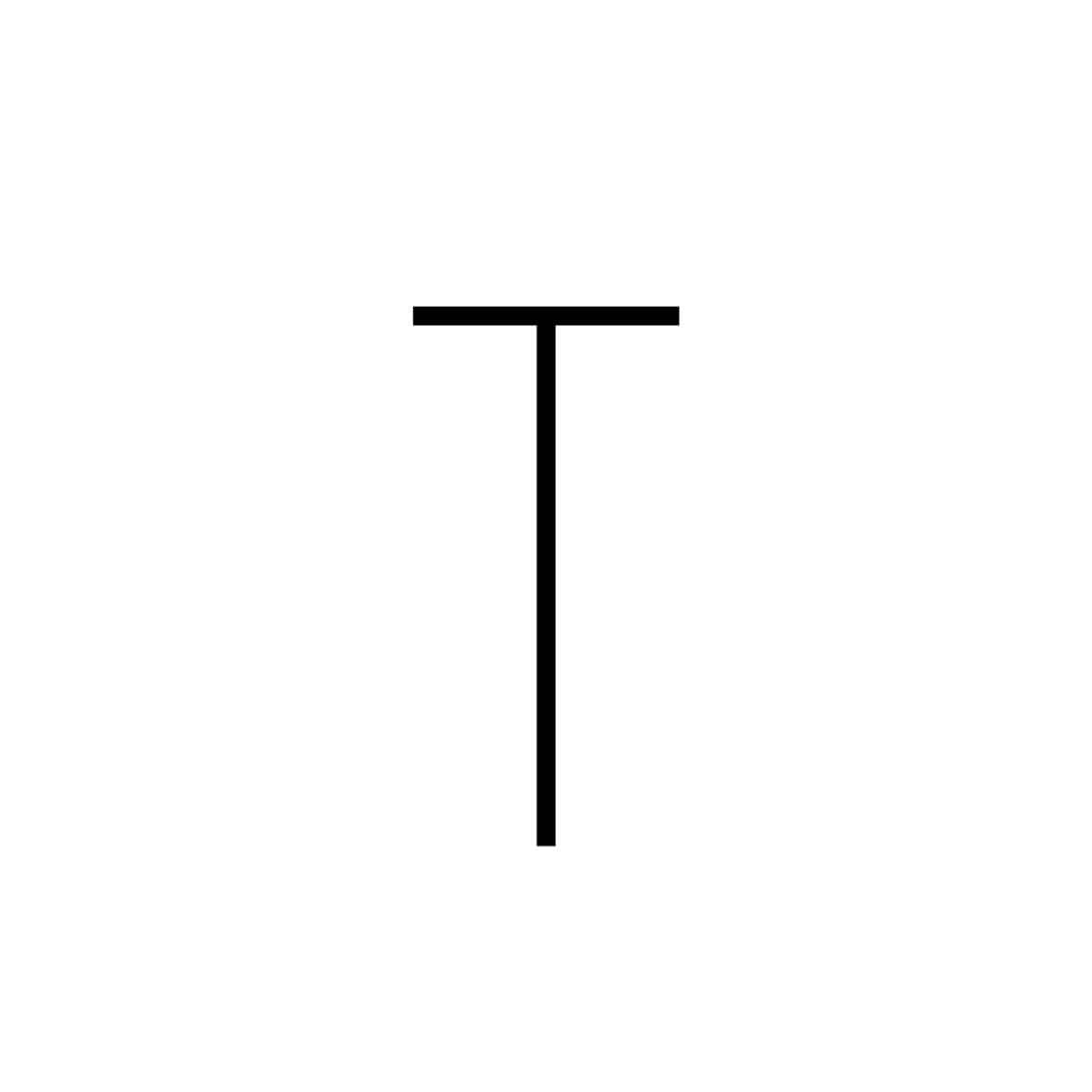 Chart symbol for half double crochet, shown as a T on a white background.