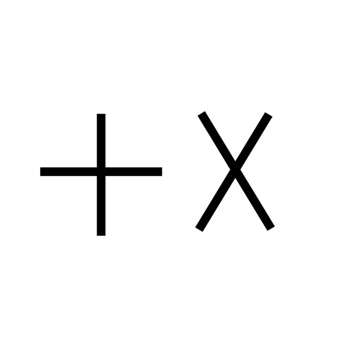 Chart symbol for single crochet stitch, shown as a small X and + on a white background.